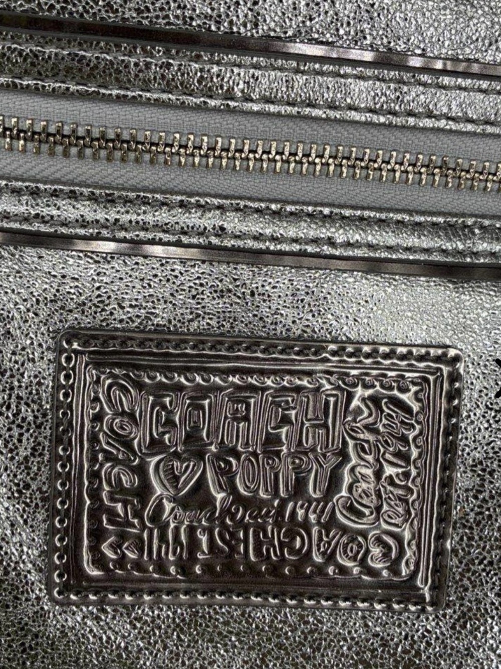 COACH Poppy Metallic Silver Glam Tote – Y2K Statement Bag - Picture 2 of 8